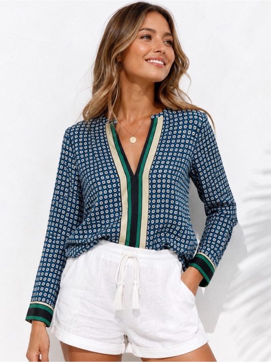 Ann Taylor Tops - ANN TAYLOR Printed Split Neck Blouse